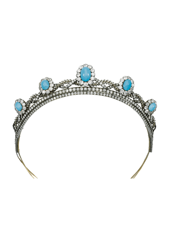 Turquoise and diamond tiara, 1880s, in silver and gold. (Photo: Sotheby’s)