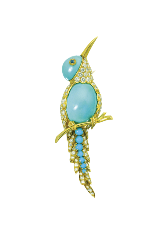Turquoise and diamond Bird brooch in 18K gold by Van Cleef & Arpels. (Photo: Sotheby’s)