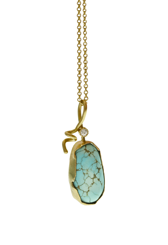 Pendant featuring Nevada-mined and cut turquoise set in 14K recycled gold and diamond by Susan Crow. (Photo: Susan Crow)